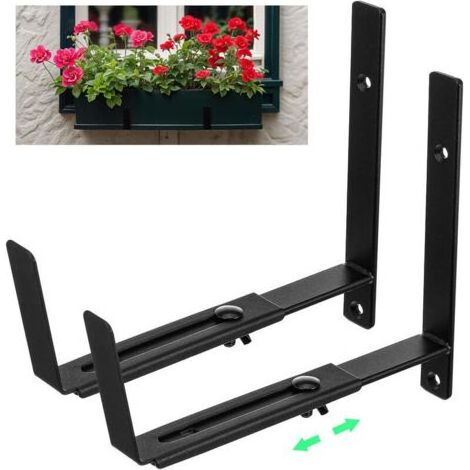 Lot de 2 supports réglables pour jardinières (15-30 cm) pour rebords de fenêtres, balcons et garde-corps supports de suspension extérieurs pour clôtures, balcons et terrasses. (1/4)