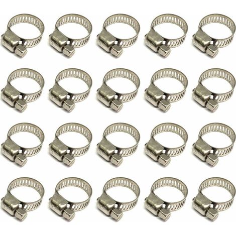 Abrazaderas de manguera ajustables de 12-20 mm, de acero inoxidable 304, de metal, para mangueras, gas doméstico, tuberías de agua y cables, 20 unidades. (1/5)