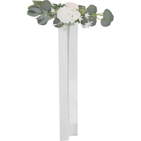 Chaises de mariage avec fleurs blanches artificielles pour décoration dossier, accessoire fête photo (1/5)