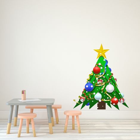 Sticker Noël le grand sapin de Noël - Autocollants stickers adhésifs noël - décoration fêtes - 70x55cm (1/4)