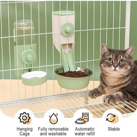 Distributeur Eau - 500 ml - Pour Lapins Chinchillas et Petits Animaux - Fixation Au Sol ou En Suspension - 2 Pièces - Vert Rose (1/5)
