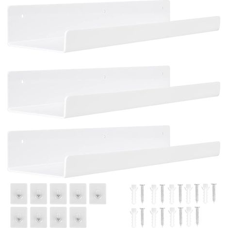 3 Packungen weißes Wandregal ohne Bohren, 38 cm Acryl-Wandregal, Wandmontiertes Schweberegal, Badezimmer, Schlafzimmer, Wohnzimmer, Küche, Raumdekoration, 38  11  5 cm (1/5)