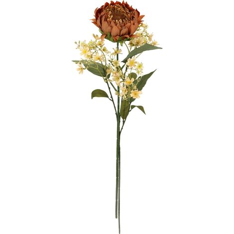 Lot de 2 Branches de Fleurs artificielles Protea - 70 cm - en Soie - Fleurs artificielles - pour Vase - Branche Unique - Branche d'automne - Décoration d'automne - Orange (1/3)