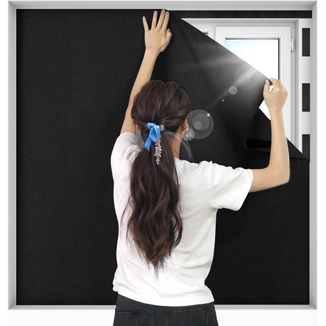 Rideau occultant sans perçage, en tissu à découpe occultante totale, amovible, pour fenêtre de toit, protection solaire, idéal pour les voyages, la chambre ou le bureau – 100 x 150 cm, noir (1/5)