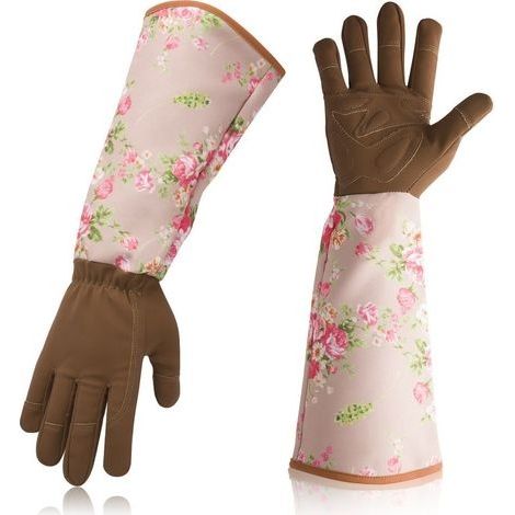 Gants de jardinage en cuir /gants d'élagage à l'épreuve des épines avec manchette en polyester à manches longues résistant à la perforation/pour plantes de mûres, arbuste de roses pour femmes(Br