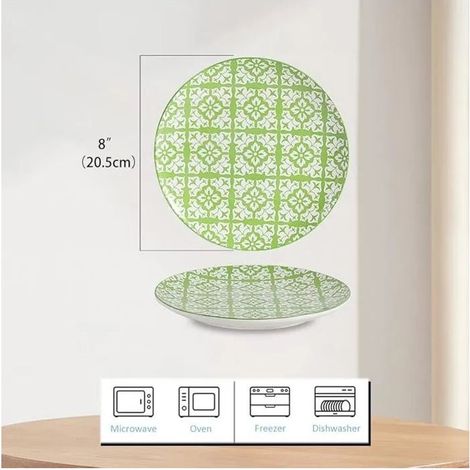 Speiseteller - Porzellan-Dessertteller - Set mit 6 mehrfarbigen Obstsalattellern, Farbe 1, 20,3 cm, 20,3 cm Teller (1/4)