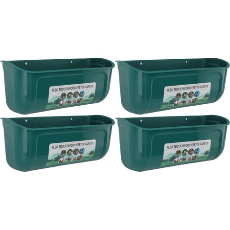 Lot de 4 mangeoires géantes avec clips de fixation pour clôture, idéales pour nourrir les poules, les chèvres, les canards et les oies. Abreuvoir vert. (1/5)