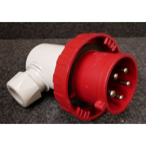 Fiche prise mobile 3P+N+T 32A mâle 346-415V rouge 50/60Hz 6h étanche IP67 sortie coudée 90°EUREKA