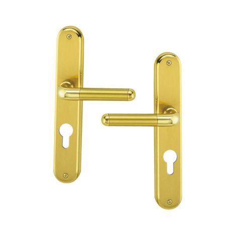 Ouvre&Déco – Lot de 2 poignées de porte BARBARA – Laiton poli satinée – Entraxe 195 mm – Ressort de rappel pour portes d'entrée (1/2)