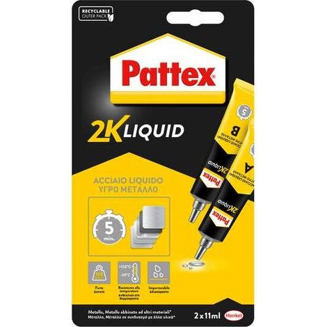 6 x PATTEX POWER EPOXY ACCIAIO LIQUIDO TUBO 2X11 G