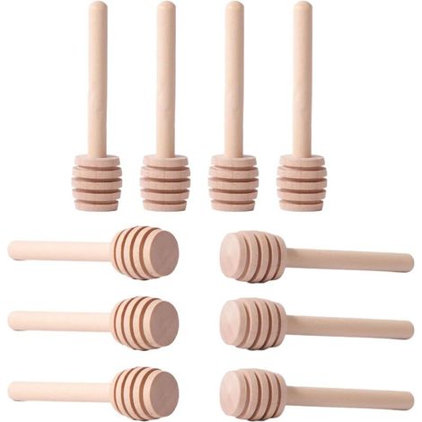 Agitatori per miele in legno, 10 mini pettini per mescolare il miele, bastoncini di legno portatili per raccogliere miele, sciroppo, melassa, caffè, latte e tè (1/5)