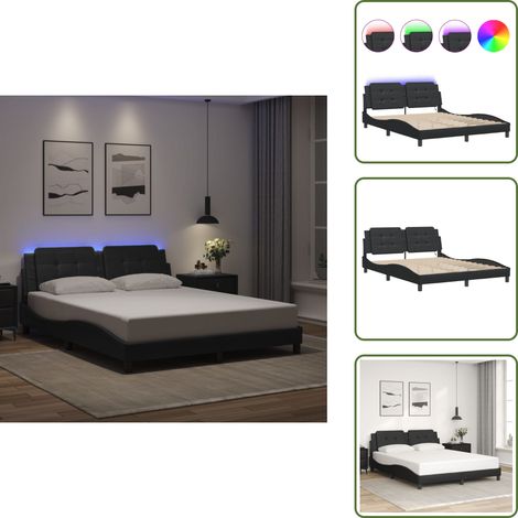 The Living Store Cadre de lit avec LED sans matelas noir 160x200 cm - Lit Plateforme - Lit Design - Lit Moderne - Cadre Lit - Tête De Lit Rembourrée (1/5)