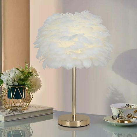 Elegante und kreative Nachttischlampe mit weißen Federn, ideal für einen Nachttisch aus Gänsefell, perfekt für eine Hochzeit oder ein Schlafzimmer