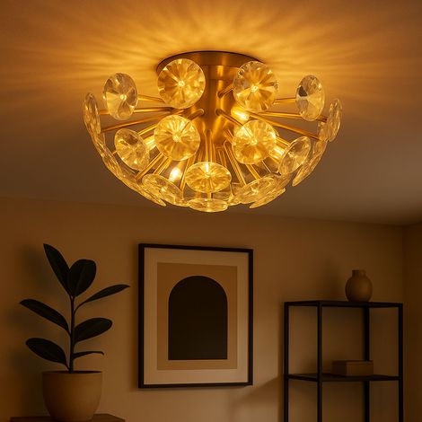 Deckenleuchte Kristalle klar Kristallleuchte gold Deckenlampe gold, Metall, 10x G9 Fassungen, DxH 39 x 22 cm