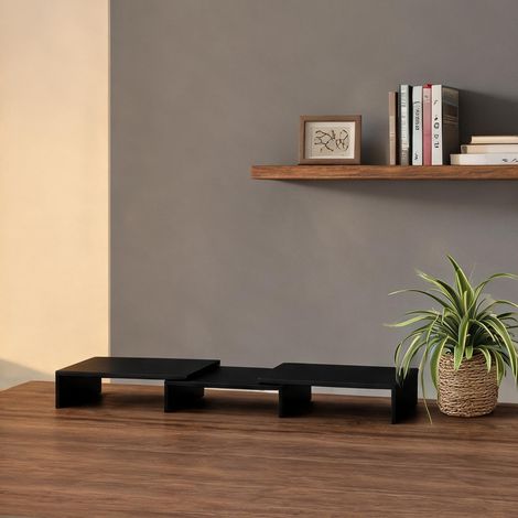 Rehausseur d'écran extensible 80-117 cm avec rangements MDF noir (1/5)