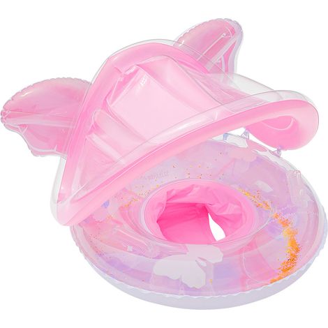 Bouée de bain bébé avec auvent protecteur et paillettes papillon – Siège flottant gonflable pour nourrissons et jeunes enfants – Accessoire sécurité natation et jeux aquatiques (1 pièce, pompe non inc