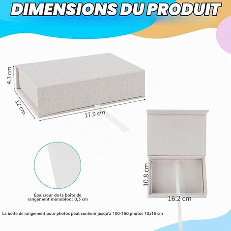 Boite Photo, Rangement 10x15 cm, BoîTe En Lin IdéAl Cartes VœUx, Photos, Postales et Souvenirs, Beige (1/4)