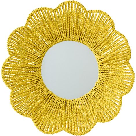 Miroir Mural en Raphia "Fleur" 50cm Jaune (1/3)