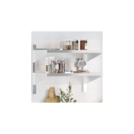 Étagère murale à 2 niveaux 75x40x60 argenté acier inoxydable (1/5)