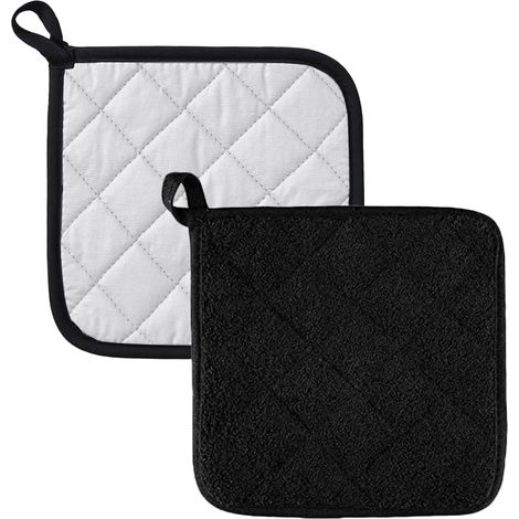 Juego de 2 manoplas cuadradas de algodón negro aislantes para horno, ideales para cocinar y hornear.