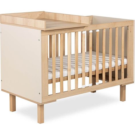 LAURA Lit bébé évolutif à barreaux avec barrière de sécurité 120x60 Champagne avec plan à langer amovible