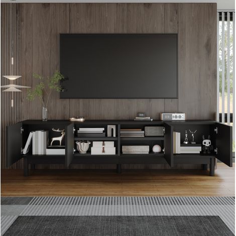 TV-Möbel mit 4 Türen und Regalböden, 169 x 34 x 45,5 cm, schwarz, stabilisierende Füße, OKMYHOME (1/5)