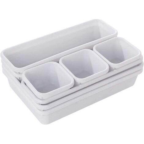 Organiseur de tiroir de bureau, 8 pièces en plastique séparateurs de tiroir séparateurs de tiroirs avec 3 tailles de bacs de rangement pour le maquillage, bureau, salle de bain,cuisine (Blanc) (1/4)