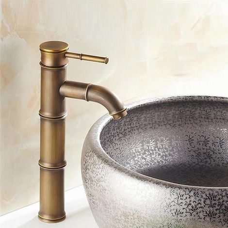 Trade Shop - BAD WASCHBECKEN MISCHBATTERIE ANTIK MESSING BAMBOO HOCH -