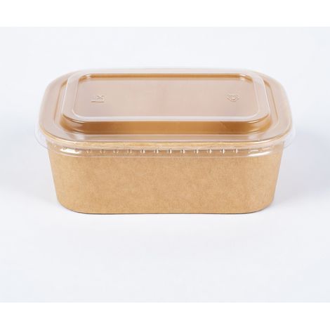 Bol rectangulaire en kraft brun 750 ml avec couvercle transparent
