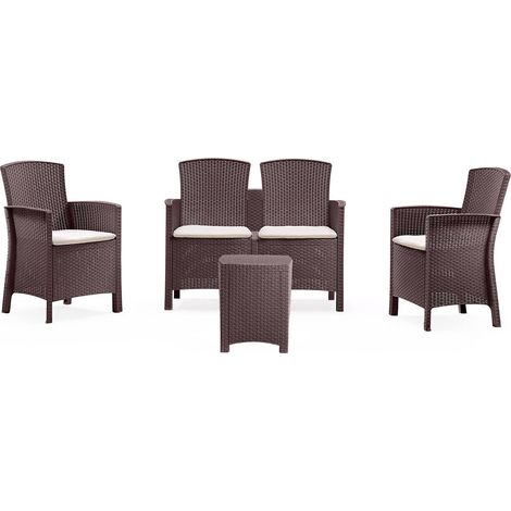 Lounge-Set für den Außenbereich Nettuno, Gartenmöbel-Set mit Kissen, Lounge-Set für den Innenbereich in Rattan-Optik, 100 % Made in Italy, Braun (1/5)