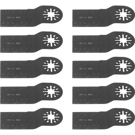 Lot de 10 lames de scie multifonctions pour une coupe précise et oscillante, avec système de changement rapide, pour bois et plastique.