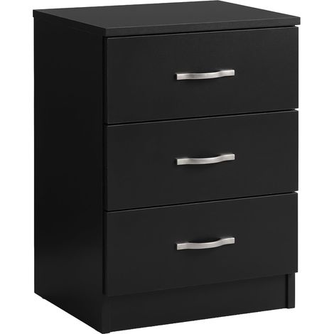 Table de Nuit Noire à 3 tiroirs avec poignées et glissières en métal, système Anti-déformation Unique, Meuble de Chambre Riano (1/5)