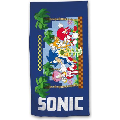 Serviette de plage - Sonic avec tous les personnages - Bleue - 70x140 cm (1/3)