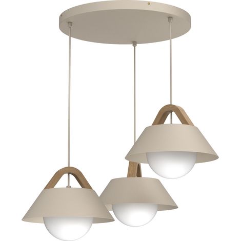 Suspension décorative Funda 3 lumières beige acier bois 3x E27 15W (1/2)