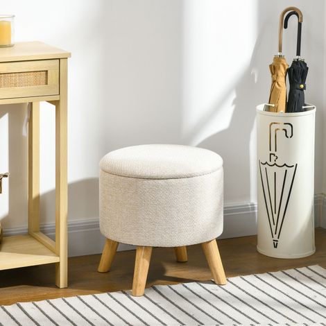 Pouf rond repose-pieds tabouret avec coffre de rangement pieds en bois design moderne crème style élégant