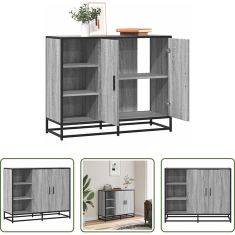vidaXL Metall -  Sideboard Grau Sonoma 92x35x76 cm Holzwerkstoff (1/5)