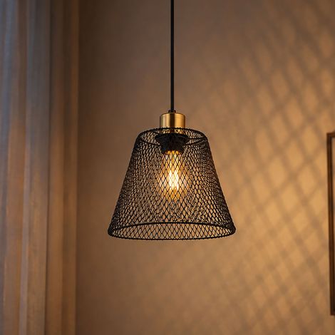 Suspension Lampe suspendue Lampe de salle à manger Grille noire et dorée E27 Salon (1/5)