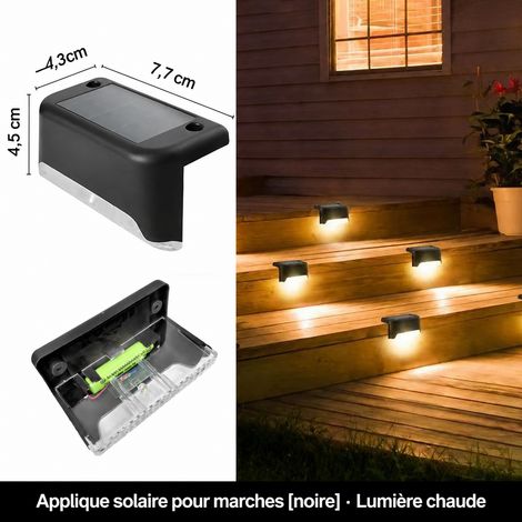 Lot de 8 lampes solaires LED pour marches d'escalier et clôture boîtier noir lumière chaude yh-tj101 8 17 × 11 × 7 cm 400 g – Livraison gratuite
