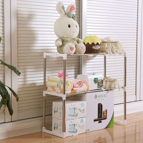 Etagère de Four à Micro-Ondes en Acier Inoxydable 2 Couches pour Salle de Bain Cuisine Rangement Organisateur Armoire Blanc 632447-87cm (1/5)
