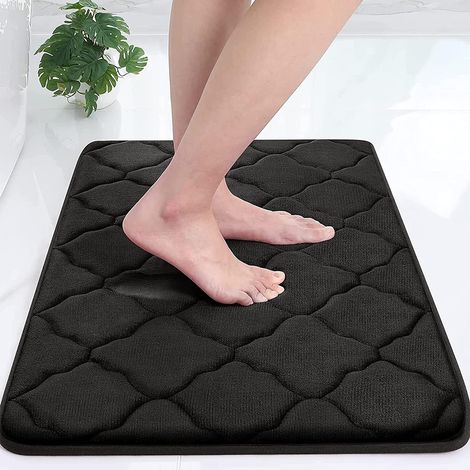 CCYKXA Non-Slip Bath Mat, Soft Memory Foam Bathroom Mat, Absorbent Bath Mat, Machine Washable - 40 x 60 cm, Black