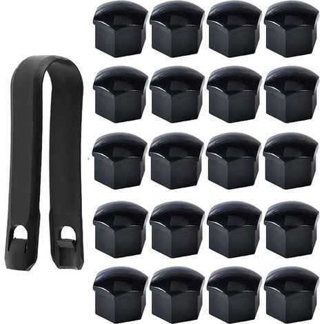 Tapas protectoras hexagonales de alta calidad para tornillos y tuercas de 17 mm, para tuercas de rueda, con herramienta de extracción (paquete de 20, color negro). (1/5)
