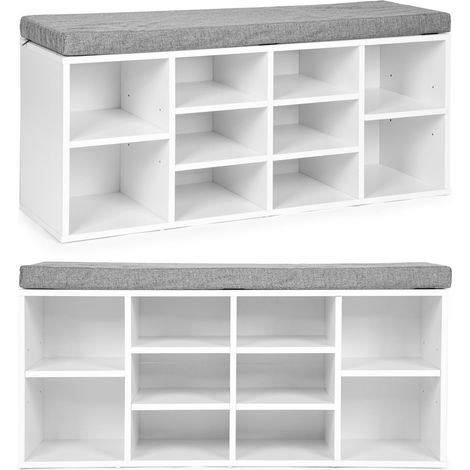 Mueble zapatero con cojín gris 10 estantes blanco
