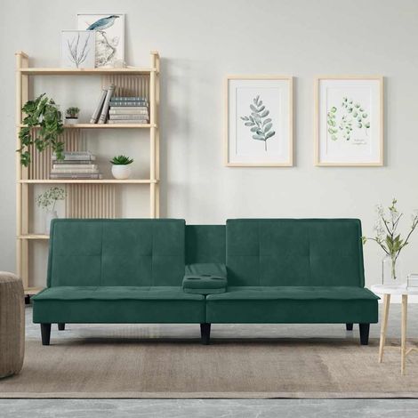 vidaXL Canapé-lit avec porte-gobelets vert foncé velours (1/5)