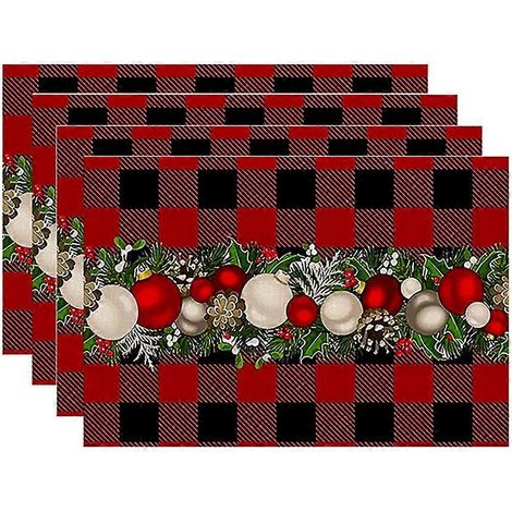 Lot de 4 sets de table de Noël roses enneigés, motif sapins de Noël, pour la décoration de la cuisine et de la salle à manger. (1/5)