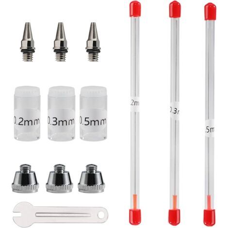 Buse et Aiguille pour Aérographe 0,2 mm, 0,3 mm, 0,5 mm, Accessoires de Rechange pour Pistolet pulvérisateur, kit avec clé à molette