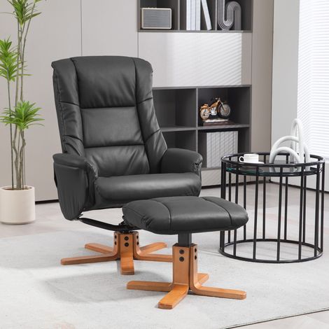 Sillón reclinable con reposapiés, función reclinable, tapizado en polipiel, hasta 150 kg, 71 x 84 x 102 cm, negro. (1/5)