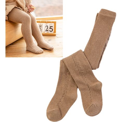 Kinderleggings mit Cut-out-Muster, bequem, aus weicher Baumwolle, warm, atmungsaktiv, mit elastischem Bund, khakifarben, für Frühling/Sommer, Größe L (ca. 3-5 Jahre). (1/5)