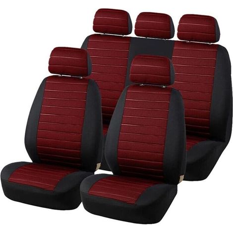 Housse Siege Voiture Universel Rouge Ensemble de Housses Siège Auto Universelle Jeu Complet en Tissu Couverture de Siège Voiture Couvre Sieges pour Avant et Arrière Accessoires Interieur, 5pcs… (1/5)