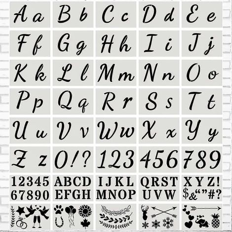Pochoir réutilisable en plastique avec lettres de l'alphabet et chiffres majuscules et minuscules. (1/5)