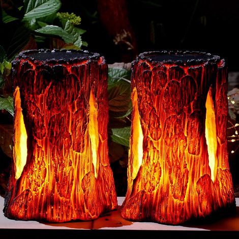 Lampes solaires d'extérieur, souches en feu, lanternes à flamme vacillante, éclairage décoratif solaire pour jardin, patio, allée, terrasse, cour (lot de 2) (1/5)